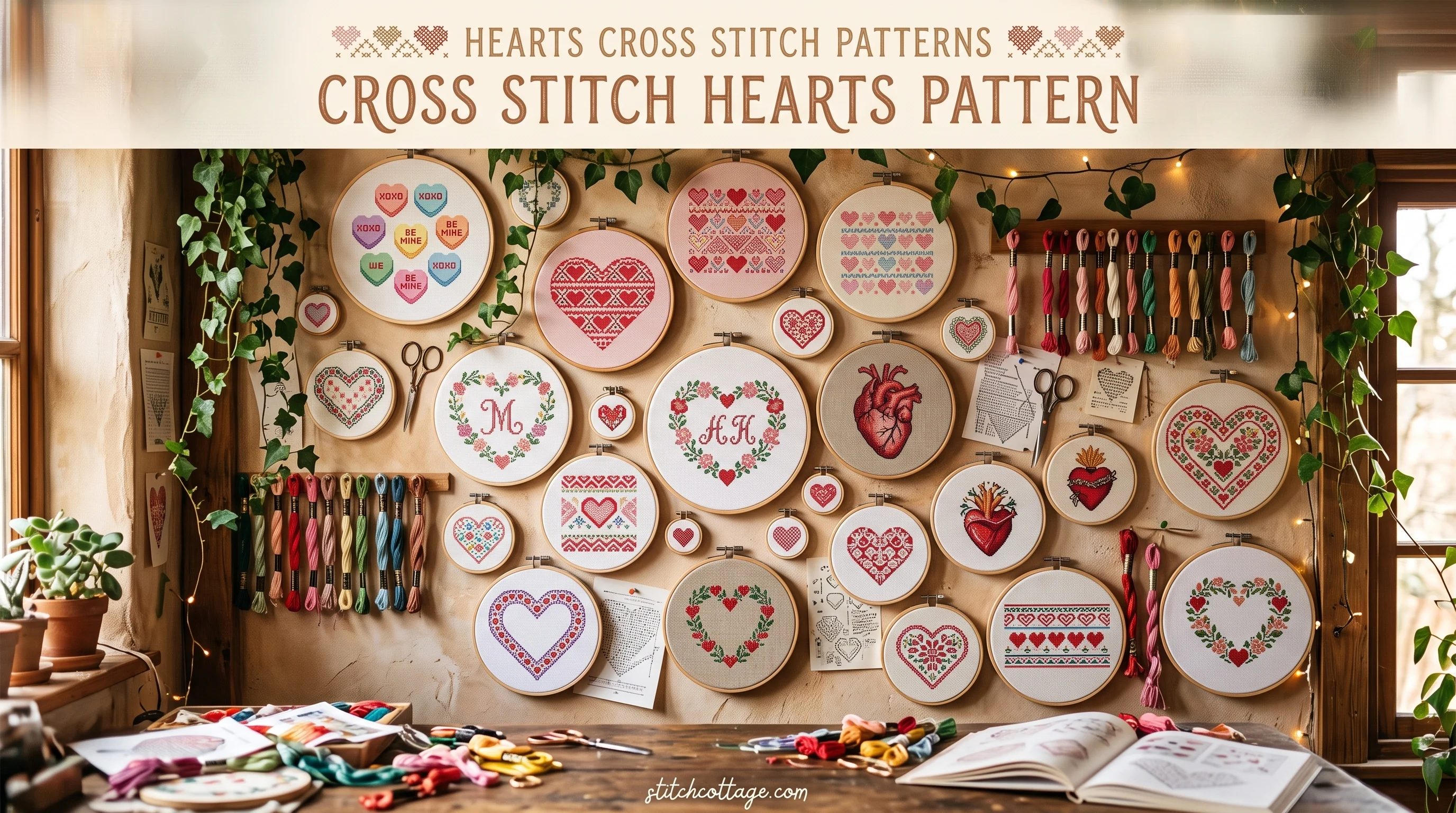 A stuffed heart ornament finished in an embroidery hoop