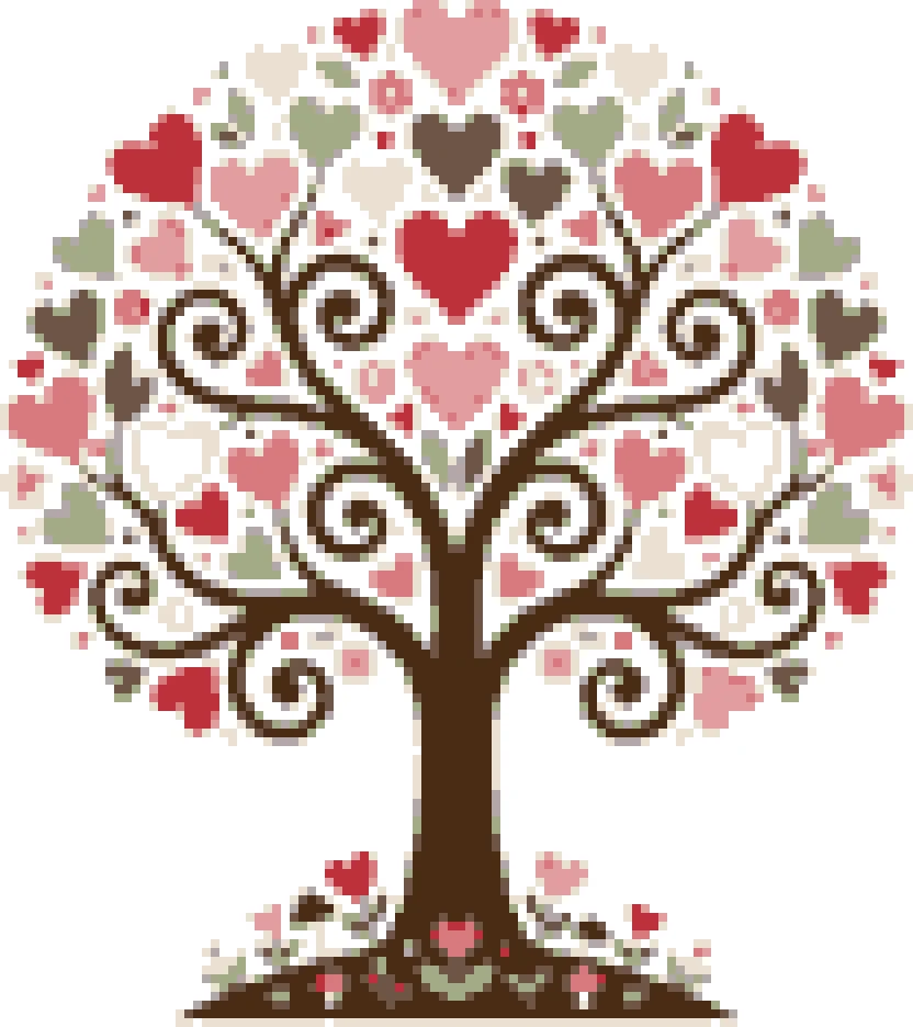 Tree of Hearts cross stitch pattern